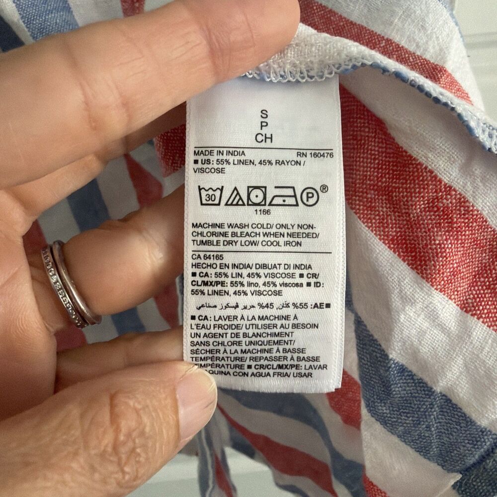Old Navy Shirt Dress Women’s Small Linen Blend Stripe Beach 4th July Belted NWT - Picture 6 of 7